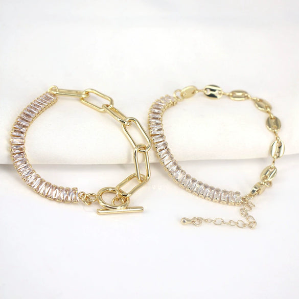 Women's Minimalist Geometric Copper Tennis Bracelet Electroplated Fashion Hand Jewelry With Zircon Detail