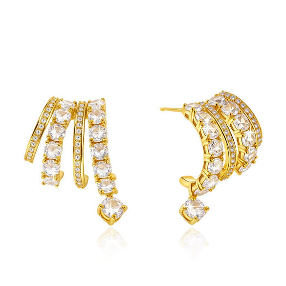 Women's Minimalist Geometric Copper Zircon Earrings With Electroplated Finish High End Fashion Jewelry