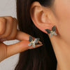 Women's Minimalist Geometric Feather And Pearl Earrings With Electroplated Finish And Stainless Steel Posts