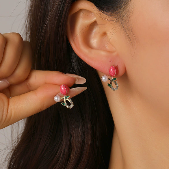 Women's Minimalist Geometric Feather And Pearl Earrings With Electroplated Finish And Stainless Steel Posts