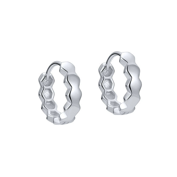 Women's Minimalist Geometric Hexagonal Hoop Earrings With Silver Needle And Electroplated Copper Honeycomb Design