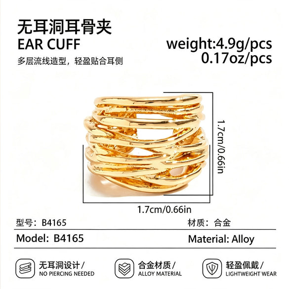 Women's Minimalist Geometric Hollow Cshaped Multilayer Alloy Ear Cuff With Electroplated Finish No Piercing Required