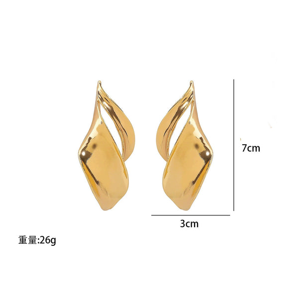 Women's Minimalist Geometric Leaf Earrings Electroplated Iron Flower Studs With Stainless Steel Posts