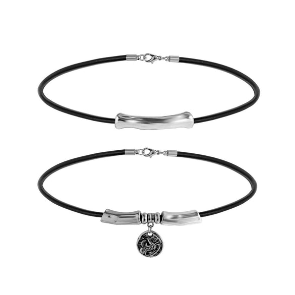 Women's Minimalist Geometric Metal Alloy Pendant Necklace With Leather Wax Thread Chain And Electroplating Treatment