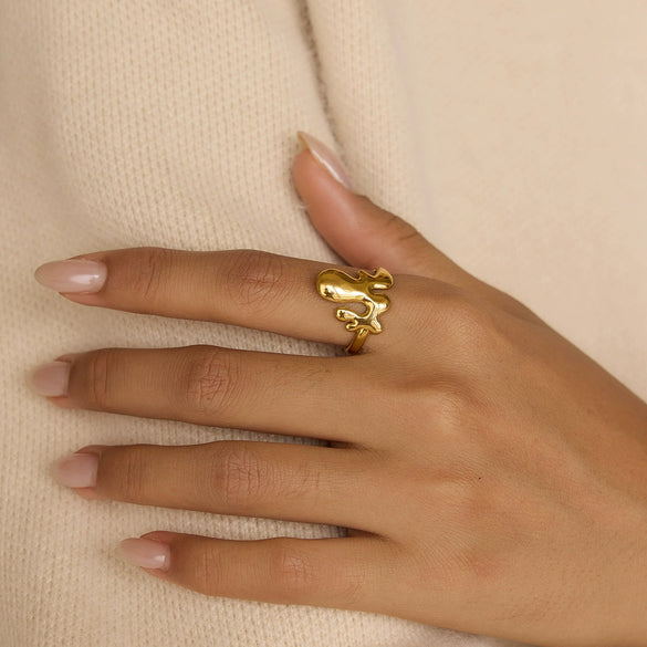 Women's Minimalist Geometric Open Ring Stainless Steel With Pvd Vacuum Gold Plating And Exquisite Unique Jewelry Design