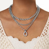 Women's Minimalist Geometric Oval Pendant Layered Aluminum Chain Necklace With Electroplated Finish