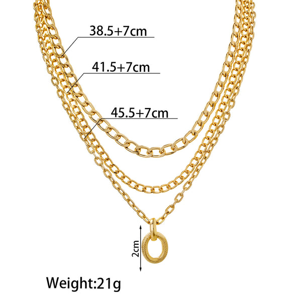 Women's Minimalist Geometric Oval Pendant Layered Aluminum Chain Necklace With Electroplated Finish