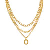 Women's Minimalist Geometric Oval Pendant Layered Aluminum Chain Necklace With Electroplated Finish