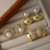 Women's Minimalist Geometric Pearl Shell Copper Gold Plated Zircon Earrings