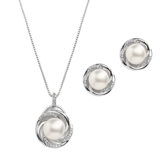 Women's Minimalist Geometric Pendant Necklace And Earring Set With Imitation Pearl And Yew Wood Electroplated Gold Tone Old Money Style Jewelry