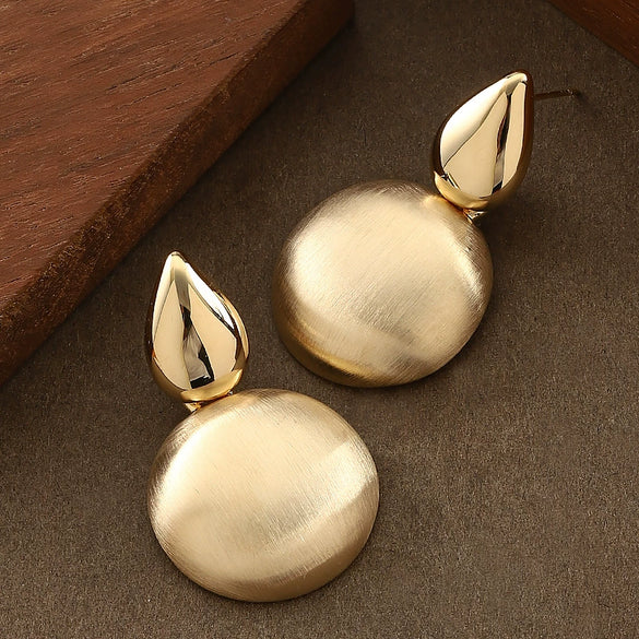 Women's Minimalist Geometric Round Metal Stud Earrings With Handbrushed Finish And Copper Posts Refined Fashion Jewelry
