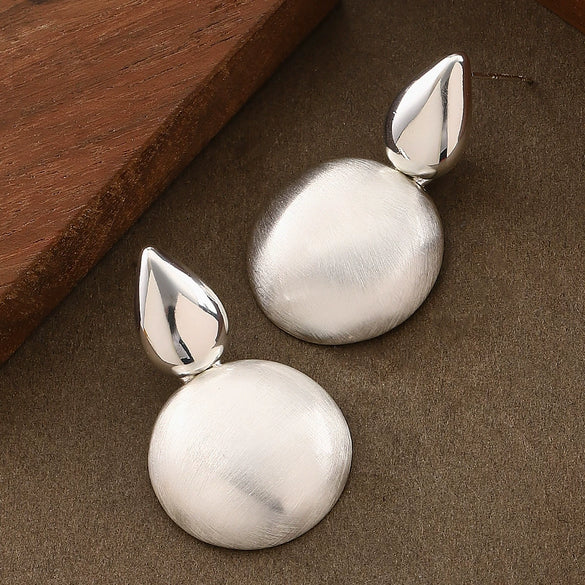 Women's Minimalist Geometric Round Metal Stud Earrings With Handbrushed Finish And Copper Posts Refined Fashion Jewelry
