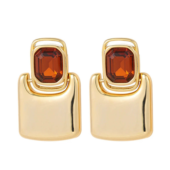 Women's Minimalist Geometric Square Metal Earrings With Goldplated Finish And Elegant Business Style