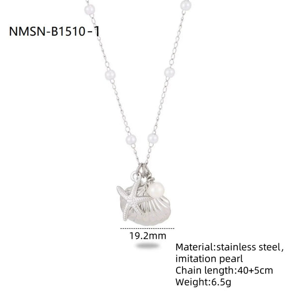Women's Minimalist Geometric Stainless Steel And Pearl Marine Shell Necklace Pendant With Electroplating