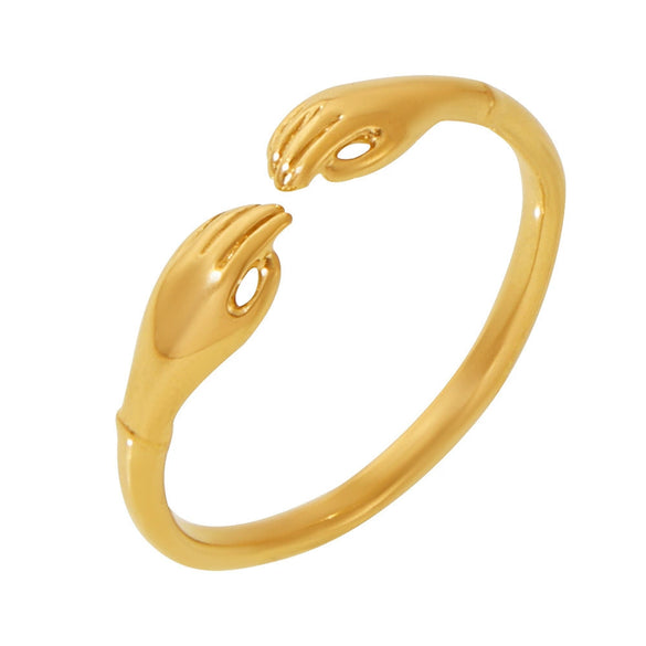 Women's Minimalist Geometric 316L Stainless Steel Pvd Gold Plated Opening Adjustable Finger Ring
