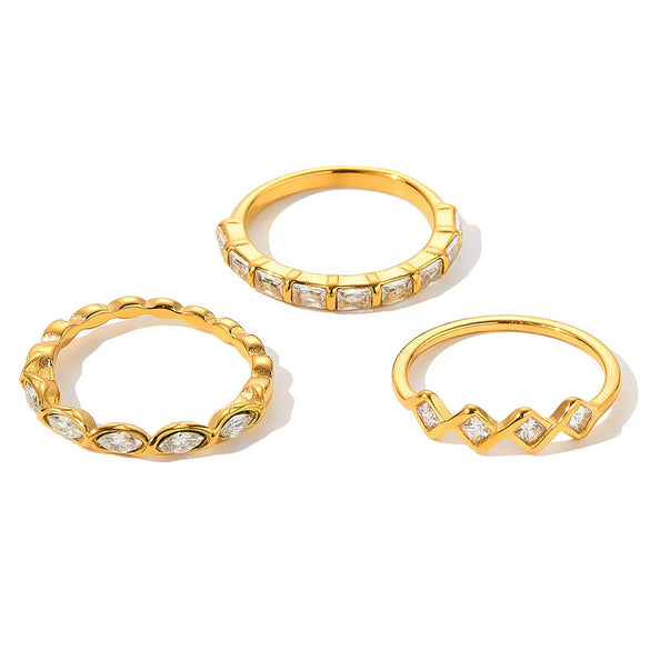 Women's Minimalist Geometric Stainless Steel Ring With Zircon Inlay And 18K Vacuum Plated Finish