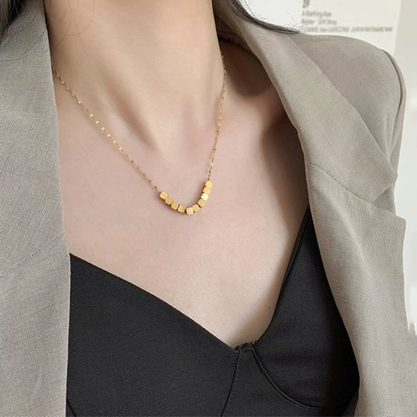 Women's Minimalist Geometric Titanium Steel Necklace With Square Pendant Simple Fashion Clavicle Chain