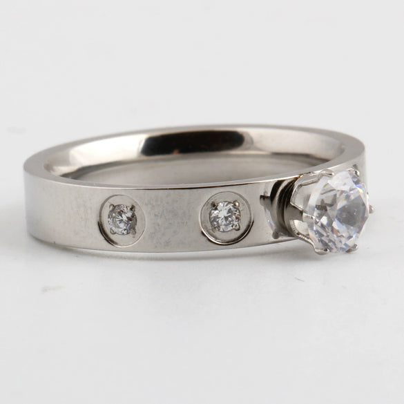 Women's Minimalist Geometric Titanium Steel Rhinestone Inlay Ring Simple Fashion Wedding Band