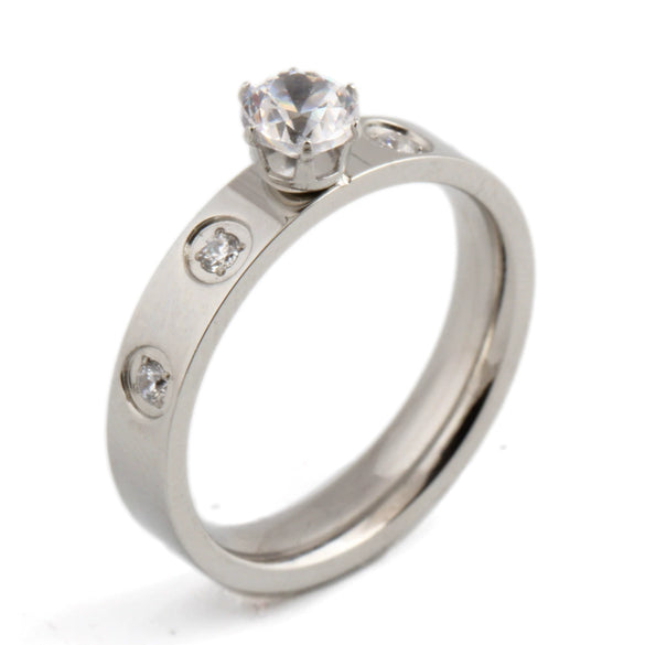 Women's Minimalist Geometric Titanium Steel Rhinestone Inlay Ring Simple Fashion Wedding Band