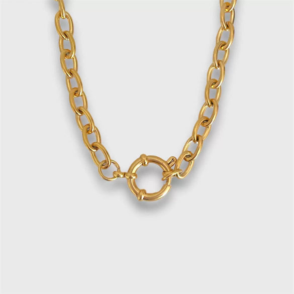 Women's Minimalist Geometric Titanium Steel Spring Buckle Open Ring Removable Basic Chain With 18K Real Gold Furnace Vacuum Plating