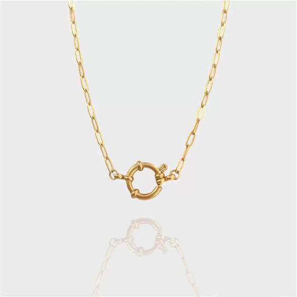 Women's Minimalist Geometric Titanium Steel Spring Buckle Open Ring Removable Basic Chain With 18K Real Gold Furnace Vacuum Plating