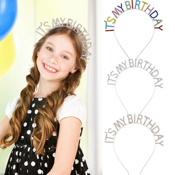 Women's Minimalist Geometric Zinc Alloy And Alloy Electroplated Rhinestone Letter Birthday Headband And Crown