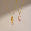 Women's Minimalist Geometric Zircon Pendant Necklace With Colorful Design Stainless Steel Chain And Vacuum Pvd Gold Plating