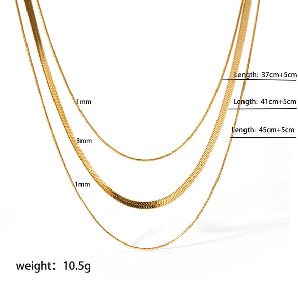 Women's Minimalist Gold Plated Stainless Steel Snake Bone Chain Necklace With Geometric Pattern And Pvdp Furnace Real Gold Treatment