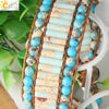 Women's Minimalist Hand Woven Three Layer Turquoise Beaded Bracelet With Geometric Round Bead Design