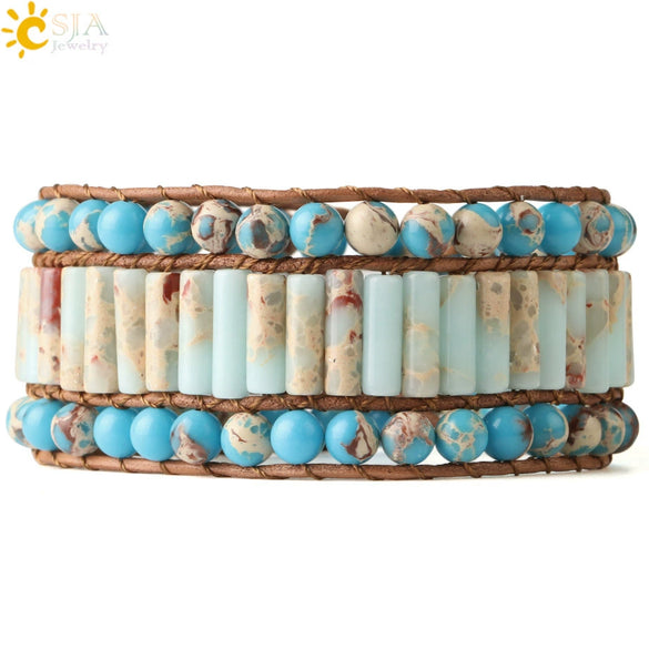 Women's Minimalist Hand Woven Three Layer Turquoise Beaded Bracelet With Geometric Round Bead Design
