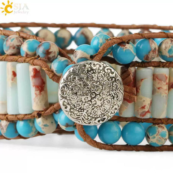 Women's Minimalist Hand Woven Three Layer Turquoise Beaded Bracelet With Geometric Round Bead Design