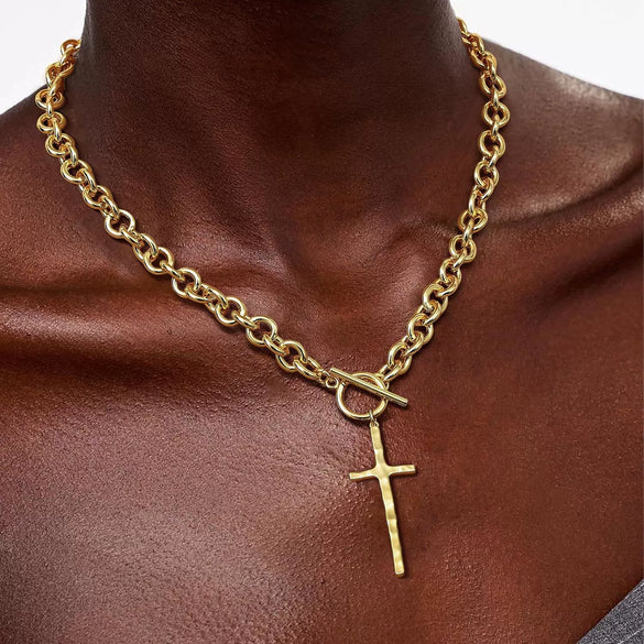 Women's Minimalist Heart And Star Geometric Necklace Set With Cut Out Metal Pendants And Cross Chain Street Style Statement Jewelry