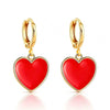 Women's Minimalist Heart Shape Copper Earrings With Electroplated Gold Finish And Red Enamel Love Pendant Design