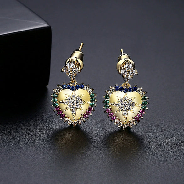 Women's Minimalist Heartshaped Copper Earrings With Zircon Inlay And Electroplated Finish