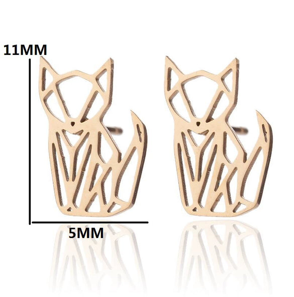 Women's Minimalist Hollow Origami Fox Earrings In Electroplated Stainless Steel Cute Animal Jewelry For Wholesale