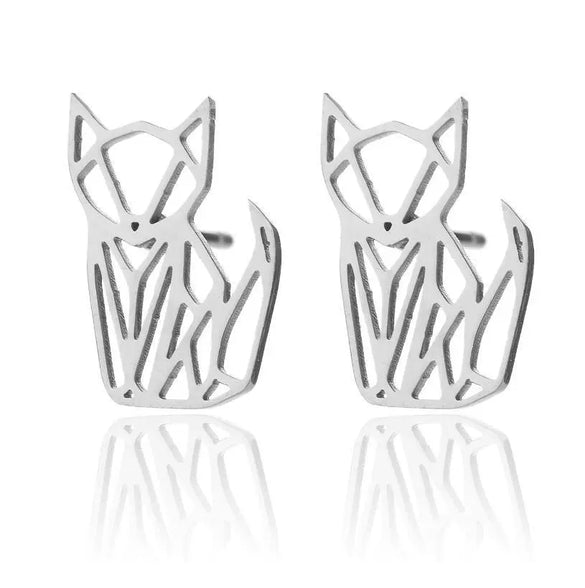 Women's Minimalist Hollow Origami Fox Earrings In Electroplated Stainless Steel Cute Animal Jewelry For Wholesale