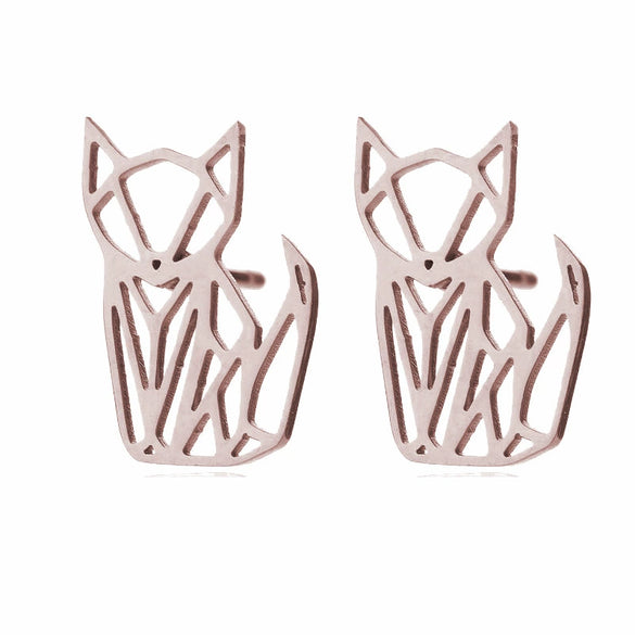Women's Minimalist Hollow Origami Fox Earrings In Electroplated Stainless Steel Cute Animal Jewelry For Wholesale