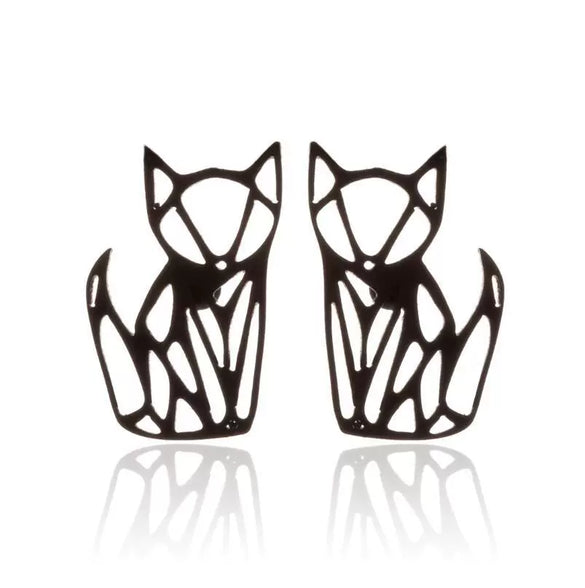 Women's Minimalist Hollow Origami Fox Earrings In Electroplated Stainless Steel Cute Animal Jewelry For Wholesale