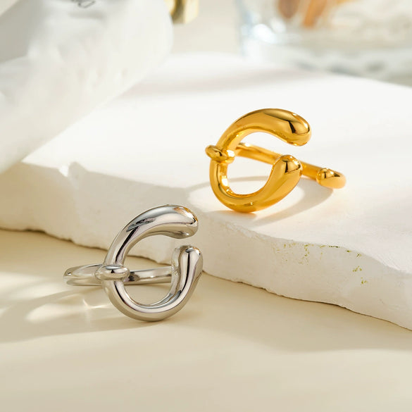 Women's Minimalist Irregular Geometric Stainless Steel Adjustable Open Ring With 18K Vacuum Plated Finish