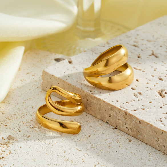 Women's Minimalist Irregular Geometric Stainless Steel Adjustable Ring With 18K Gold Vacuum Plating