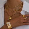 Women's Minimalist Jewelry Set With Stainless Steel And Titanium Steel Love Drop Bell Pattern Electroplated Rings Earrings Necklaces Bracelets