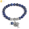 Women's Minimalist Lapis Lazuli Beaded Stretch Bangle Bracelet With Tree Of Life Charm And Electroplated Alloy Accessories