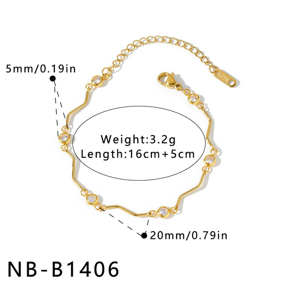 Women's Minimalist Luxury Geometric Stainless Steel Bracelet With 18K Vacuum Plating And Zircon Rhinestone Accents