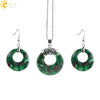 Women's Minimalist Natural Stone And Copper Jewelry Set Hollow Concentric Round Pendant Necklace And Earrings With Tiger Eye Crystal Accent