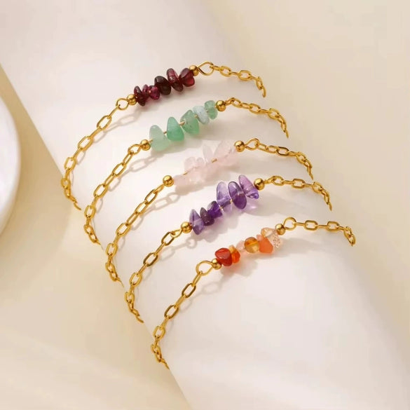 Women's Minimalist Natural Stone And Stainless Steel Bracelet With Electroplating Jewelry