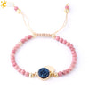 Women's Minimalist Natural Stone Beaded Woven Bracelet With Heart Pendant Adjustable Handmade Alloy Electroplated Jewelry