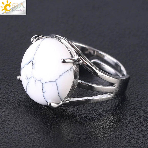 Women's Minimalist Natural Stone Claw Set Hollow Out Gemstone Ring With Copper Accessories Crystal Style Party Jewelry
