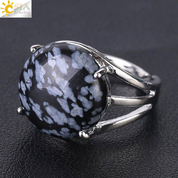 Women's Minimalist Natural Stone Claw Set Hollow Out Gemstone Ring With Copper Accessories Crystal Style Party Jewelry