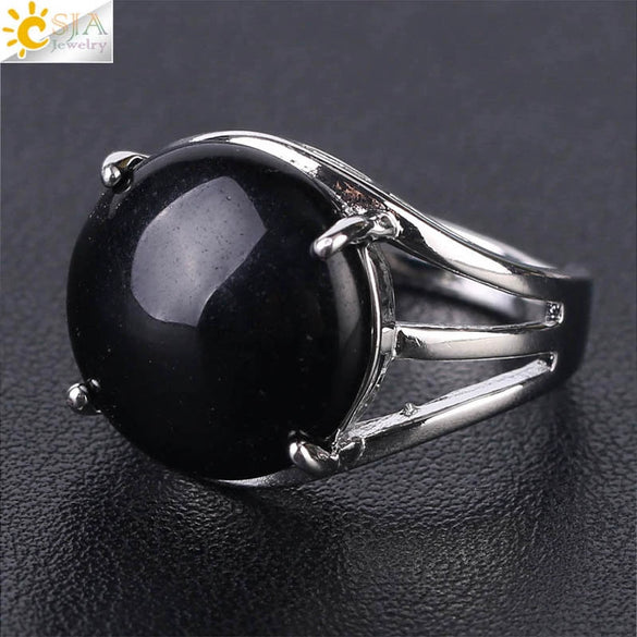 Women's Minimalist Natural Stone Claw Set Hollow Out Gemstone Ring With Copper Accessories Crystal Style Party Jewelry