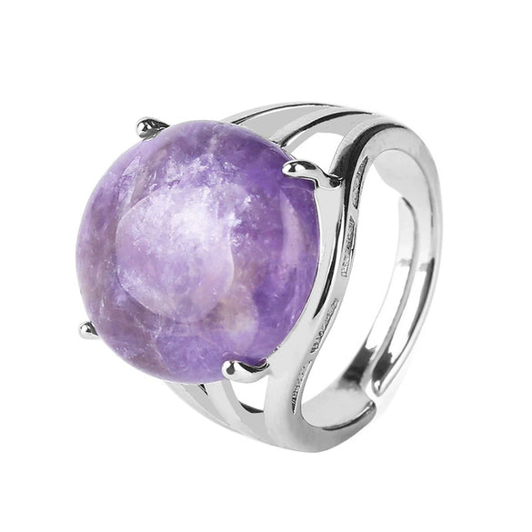 Women's Minimalist Natural Stone Claw Set Hollow Out Gemstone Ring With Copper Accessories Crystal Style Party Jewelry